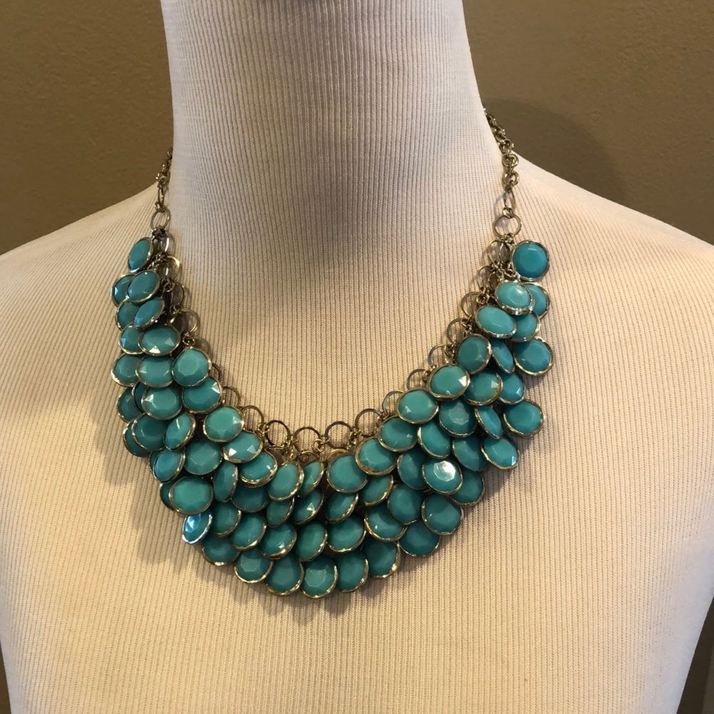 Turquoise and gold cluster statement necklace